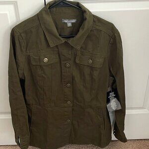 MSRP $89.99 BRAND NWT Jessica London Olive/Green Denim Top Size 16